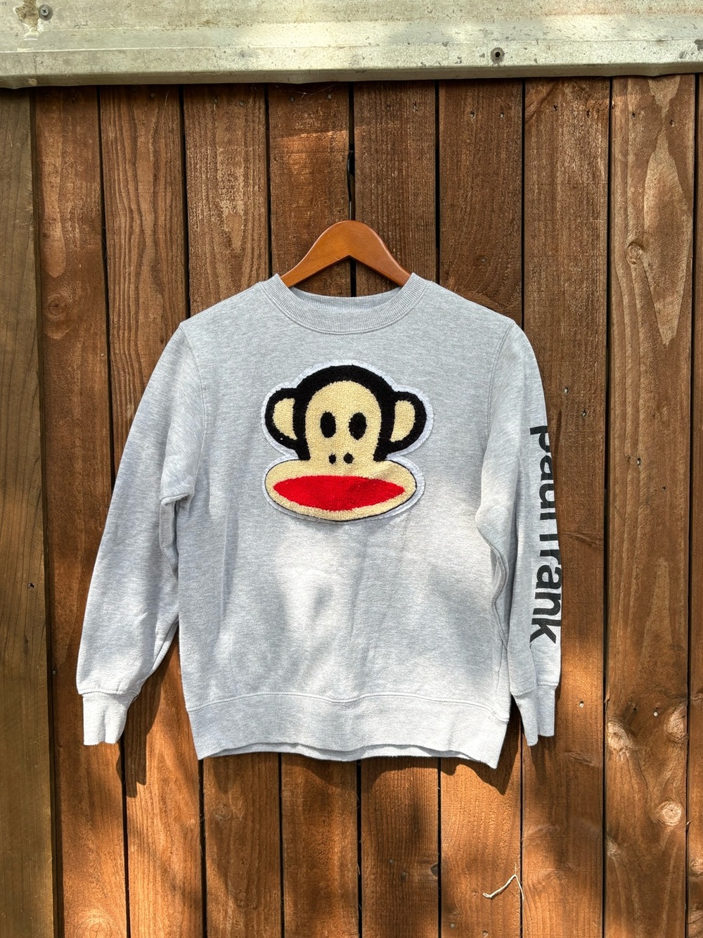 Y2K Gray Textured Paul Frank Monkey Crewneck JUNIOR Sweater